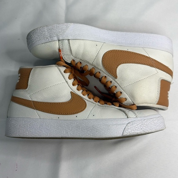 Nike White and Tan High-Top Sneakers with Unique Lacing - Picture 3 of 10